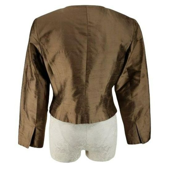 Finity Studio Brown Zippered Dress business office size 10 Silk Jacket Coat - Picture 5 of 8